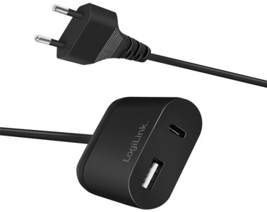 LogiLink Chargeur secteur USB avec câble fixe, 1x USB, noir