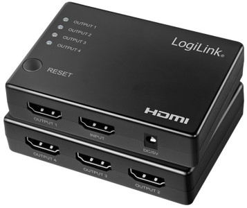 LogiLink Distributeur HDMI 4K/30 Hz, fin, 4 ports, noir