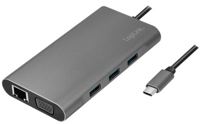 LogiLink Station d'accueil USB 3.2, 10 ports, USB-C, argent