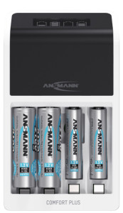 ANSMANN Chargeur rapide Comfort Plus, livré avec 4 piles