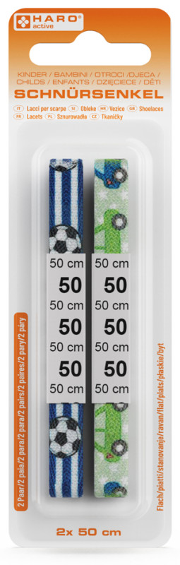 HARO Lacets pour enfants Football et Voiture, plat, 500 mm