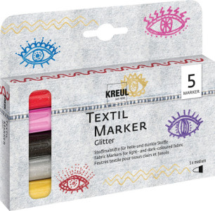 KREUL Feutre textile Glitter, set médium de 5