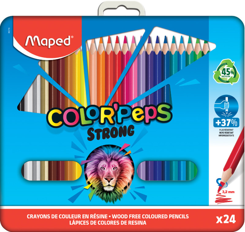 Maped Crayon de couleur COLOR'PEPS STRONG, étui métal de 12