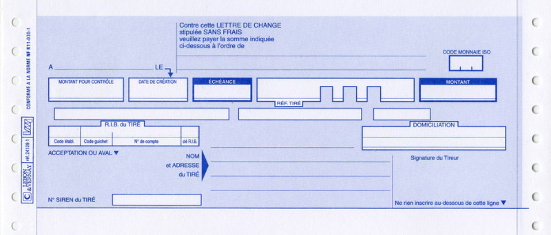 ELVE Lettres de change en continu, 240 mm x 12