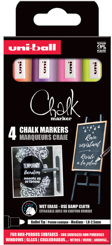 uni-ball Marqueur craie Chalk marker PWE5M/4 PF, étui de 4