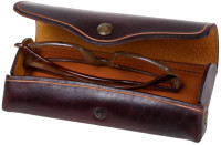 Étui à lunettes MIKA, grand, cuir sellier, bouton pression, marron Étui à lunettes MIKA, grand, cuir sellier, bouton pression, marron