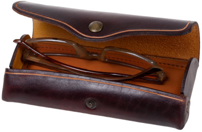 Étui à lunettes MIKA, grand, cuir sellier, bouton pression, marron