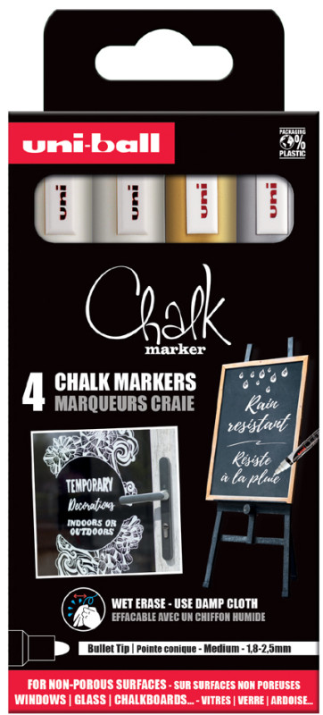 uni-ball Marqueur craie Chalk marker PWE5M/4 PF, étui de 4