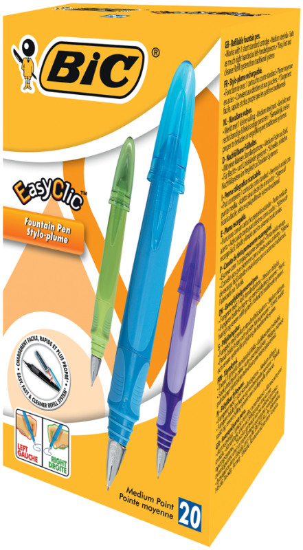 STYLO-PLUME BIC EASY CLIC CARTOUCHE CHARGEMENT LATÉRAL GRIP CAOUTCHOUC 4  COLORIS ASSORTIS