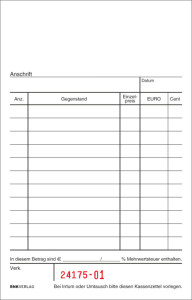 RNK Verlag Kassenblock, 96 x 167 mm, 2 x 50 Blatt