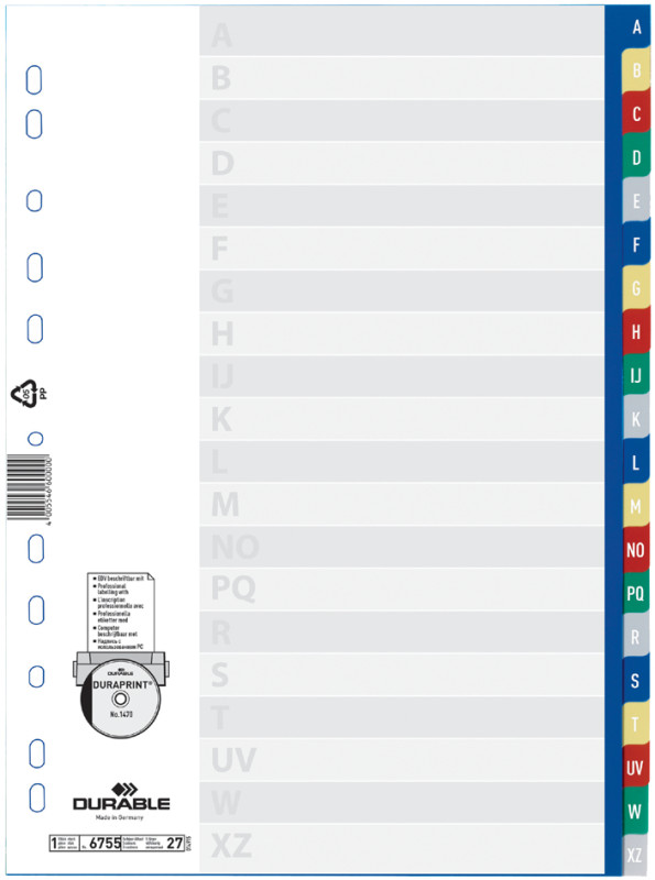 DURABLE Kunststoff-Register, A-Z, A4, PP, 20-teilig