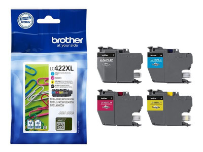 Brother LC422XL Pack de 4 cartouches haute capacité noir, jaune, cyan, magenta