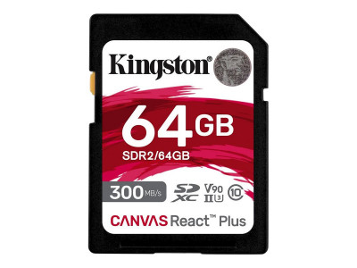 Kingston : 64GB SDXC REACT PLUS UHS-II 300R/260W U3 V90 FULL HD/4K/8K