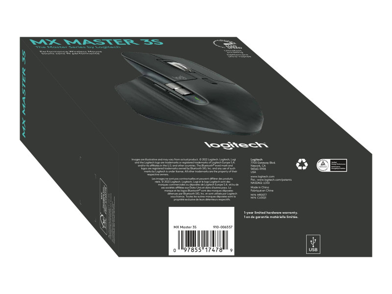 Souris ergonomique sans fil Bluetooth Logitech MX Master 3S pour