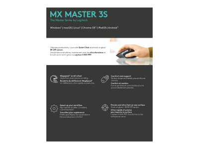 Logitech : MX MASTER 3S PERFORM WRLS MOUSE - GRAPHITE - EMEA