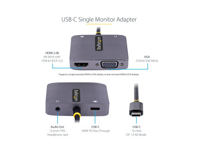 Startech : USB C VIDEO ADAPTER HDMI/VGA - 4K 60HZ 3.5MM AUDIO 100W