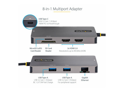 Startech : USB C MULTIPORT ADAPTER DUAL HDMI 4K 60HZ 2PT 5GBPS USB-A