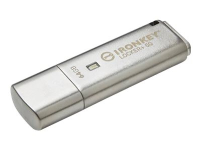Kingston : 64GB USB 3.2 IRONKEY LOCKER+ 50 AES USB W/256BIT ENCRYPTION