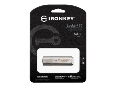 Kingston : 64GB USB 3.2 IRONKEY LOCKER+ 50 AES USB W/256BIT ENCRYPTION