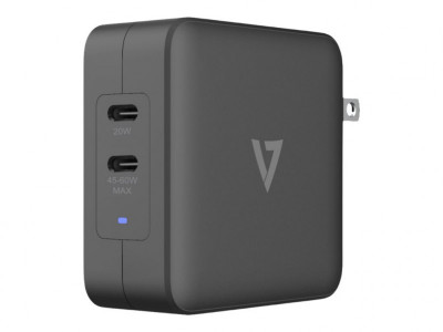 V7 : 65W USB-C PD GAN AC CHARGER 2 X USB-C PORTS INTL PLUGS