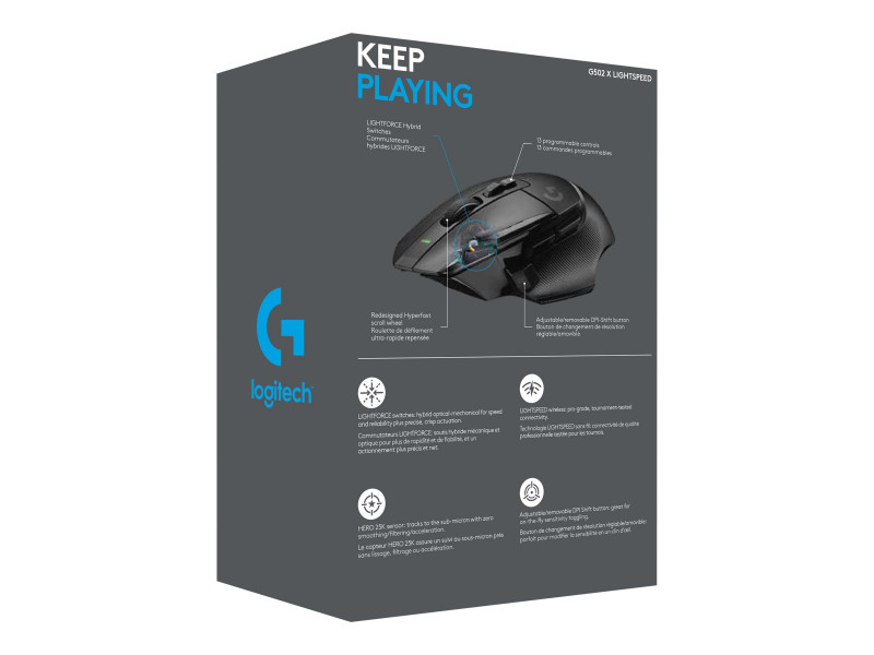 Logitech G G502 X LIGHTSPEED Souris Gaming Sans Fil - Souris optique avec  boutons optiques-mécaniques hybrides LIGHTFORCE, Capteur gaming HERO 25K