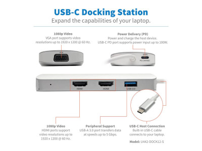 Eaton MGE : USB-C DOCKING STATION TYPE-C X2 HDMI+VGA THUNDERB 3 PD CHARGE