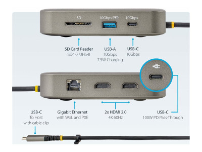 Startech : USB-C MULTIPORT ADAPTER 2X 4K 60HZ HDMI/USB 10GBPS HUB/100W PD