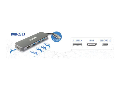 D-Link : 5-IN-1 USB-C HUB DOCKING STATION 3 X USB 3.0 - 1 X HDMI -