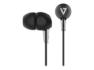 V7 : IN-EAR STEREO EARBUDS 3.5MM 1.2M cable BLACK NO MIC