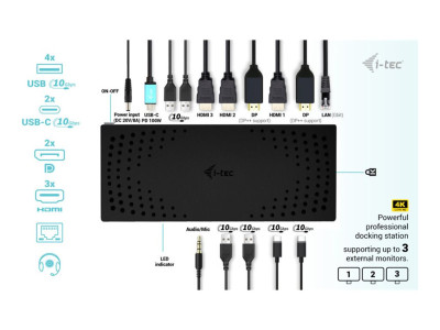 I-Tec : I-TEC USB 3.0 3X 4K DOCK GEN 2 USB 3.0/ C/ TB 3/4 PD100W