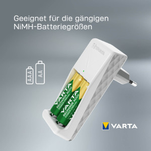 VARTA Chargeur Mini Charger, équipé de AAA, blanc