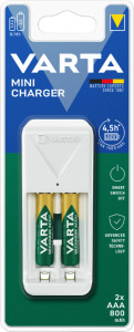 VARTA Chargeur Mini Charger, équipé de AAA, blanc