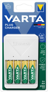 VARTA Chargeur Plug Charger, équipé de AA, blanc