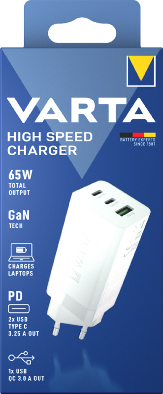 VARTA Adaptateur USB High Speed Charger, 65 W, blanc