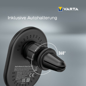 VARTA Chargeur Mag Pro Wireless Car Charger, noir