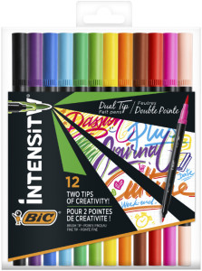 BIC Feutre DUAL BRUSH, 2en1, étui de 12, couleurs assorties