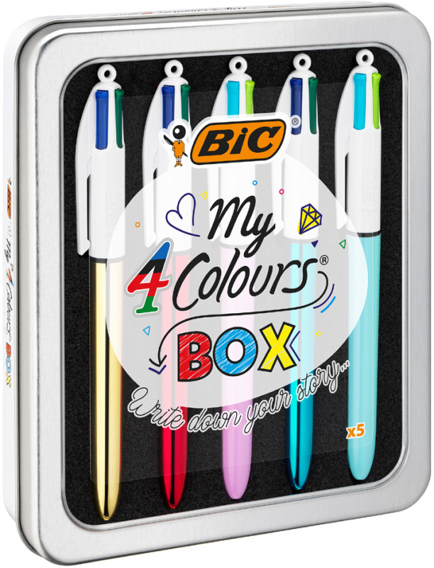 BIC 4 Couleurs Grip - Stylo à bille 4 couleurs - noir, rouge, bleu