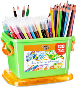 BIC KIDS Kit de dessin dans une caisse, 120 pièces