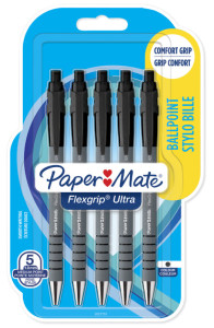 Paper:Mate Stylo à bille FlexGrip Ultra, blister de 2, noir