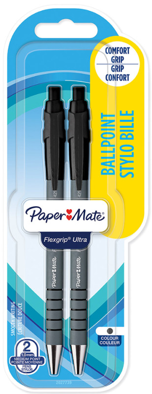 Paper:Mate Stylo à bille FlexGrip Ultra, blister de 2, noir