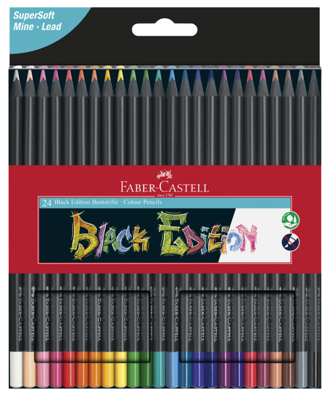 IBUREAU 72  CRAYON COULEUR FABER-CASTELL BLACK EDITION BOIS NOIR  TRIANGULAIRE ERGONOMIQUE MINE SUPER SOFT BOITE 50 UNITES