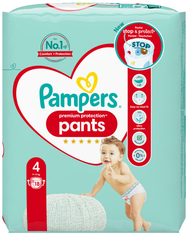 Couches/culottes premium protection active fit pants T4 / 9-14 kg, Pampers  (x 19) // OBSOLETE
