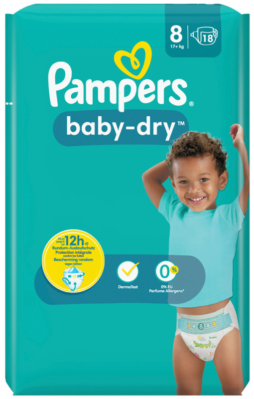 Couches baby-dry taille 4, 9kg à 14kg Pampers x30 sur