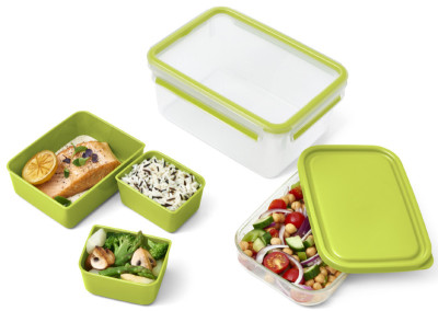 emsa Boîte repas XL CLIP & GO, 2,3 litres, transparent/vert