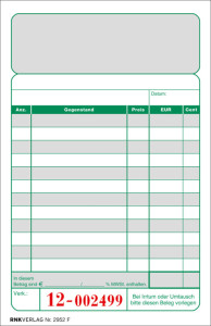 RNK Verlag Kassenblock, 96 x 167 mm, 2 x 50 Blatt