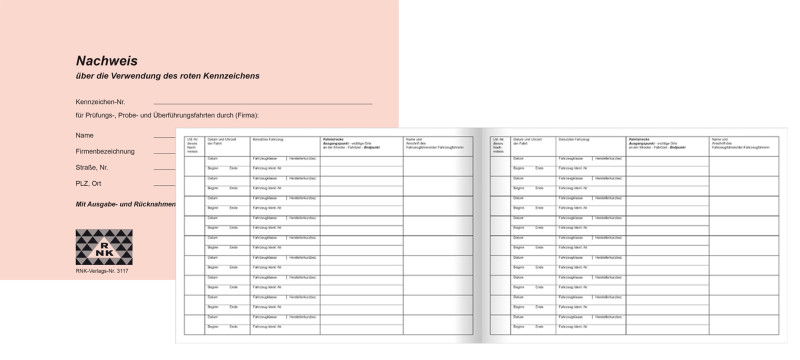 RNK Verlag Nachweisheft für rote Kennzeichen, DIN A5 quer