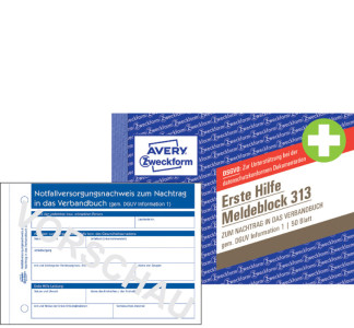 AVERY Zweckform Erste Hilfe Meldeblock 313, DIN A6 quer