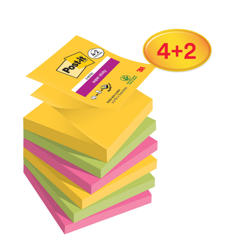 Post-it Bloc-note Super Sticky Notes 76 x 76 mm assorti