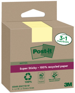 Post-it Super Sticky Recycling Notes, 47,6 x 47,6 mm, jaune