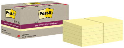 Post-it Super Sticky Recycling Notes, 47,6 x 47,6 mm, jaune